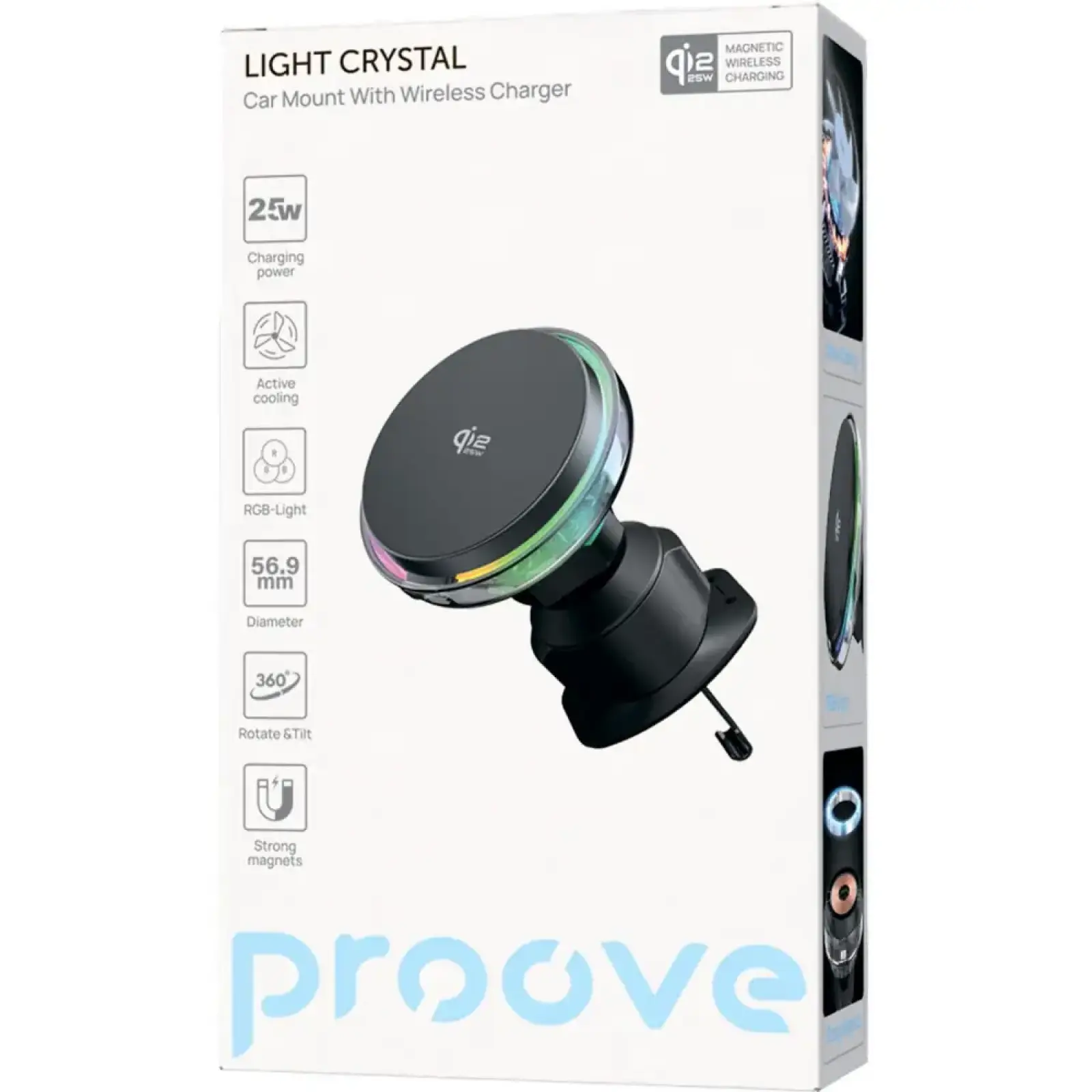 Автодержатель Proove Light Crystal Qi2.2 25W Gray (WHLC25002003)