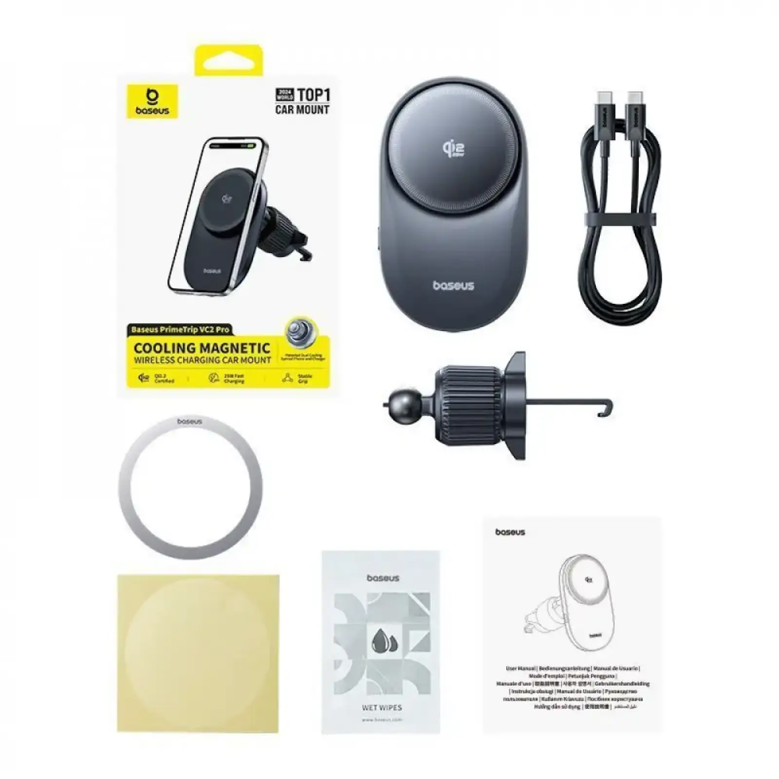 Автодержатель с Беспроводной Зарядкой Baseus PrimeTrip VC2 Pro Qi2.2 25W Black