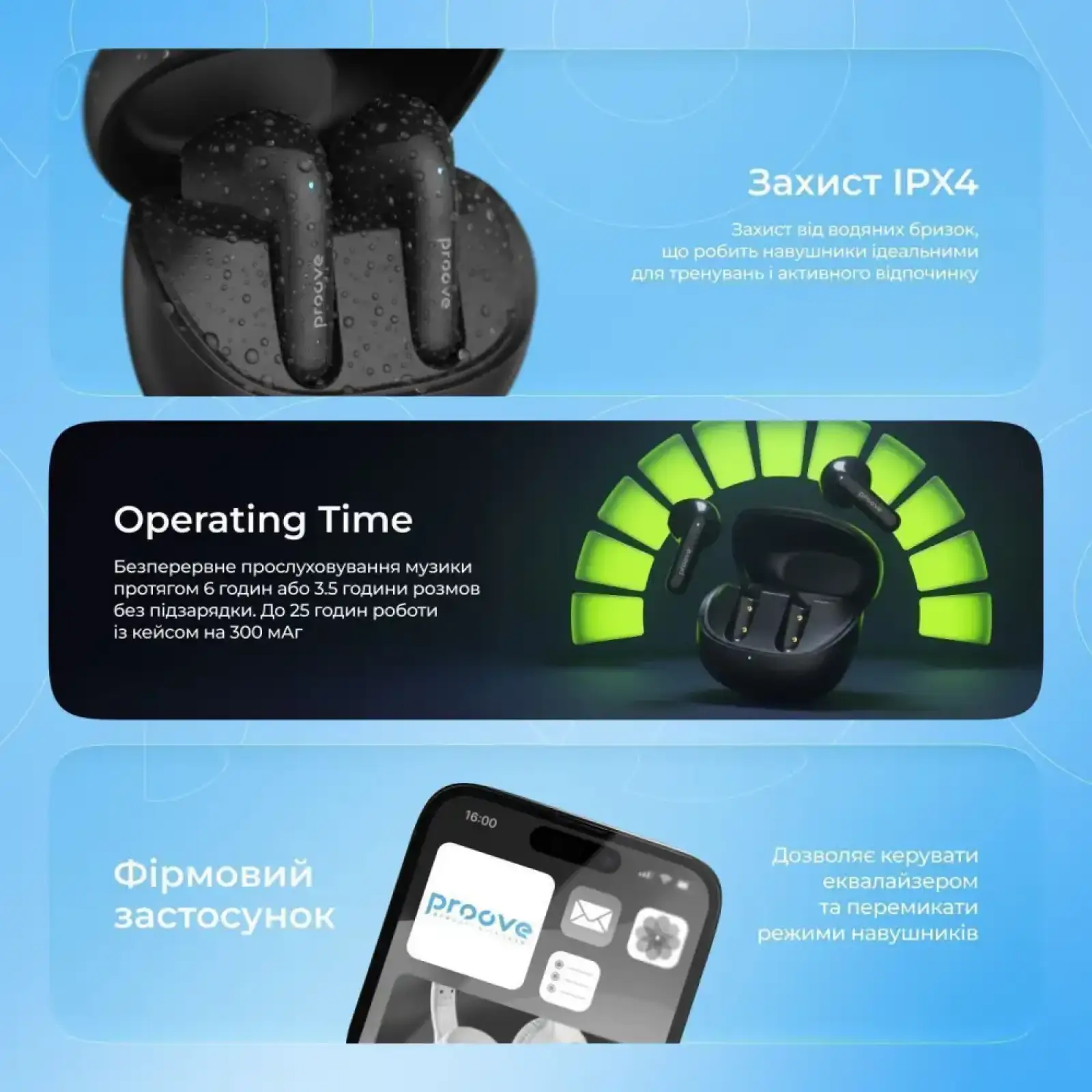 Беспроводные наушники Proove Logic TWS (APP) obsidian Black