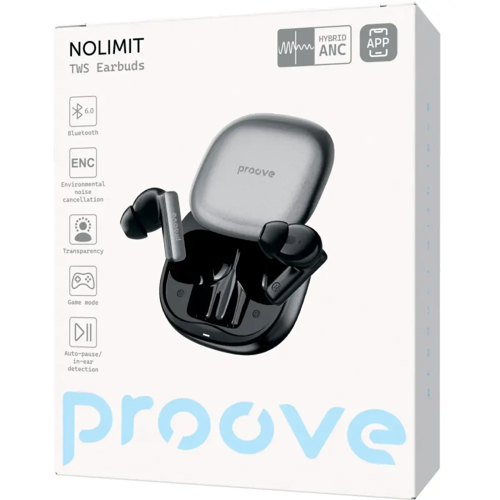 Беспроводные наушники Proove NoLimit TWS with Hybrid ANC (APP) Black/Gray (TWNL0001AP13)