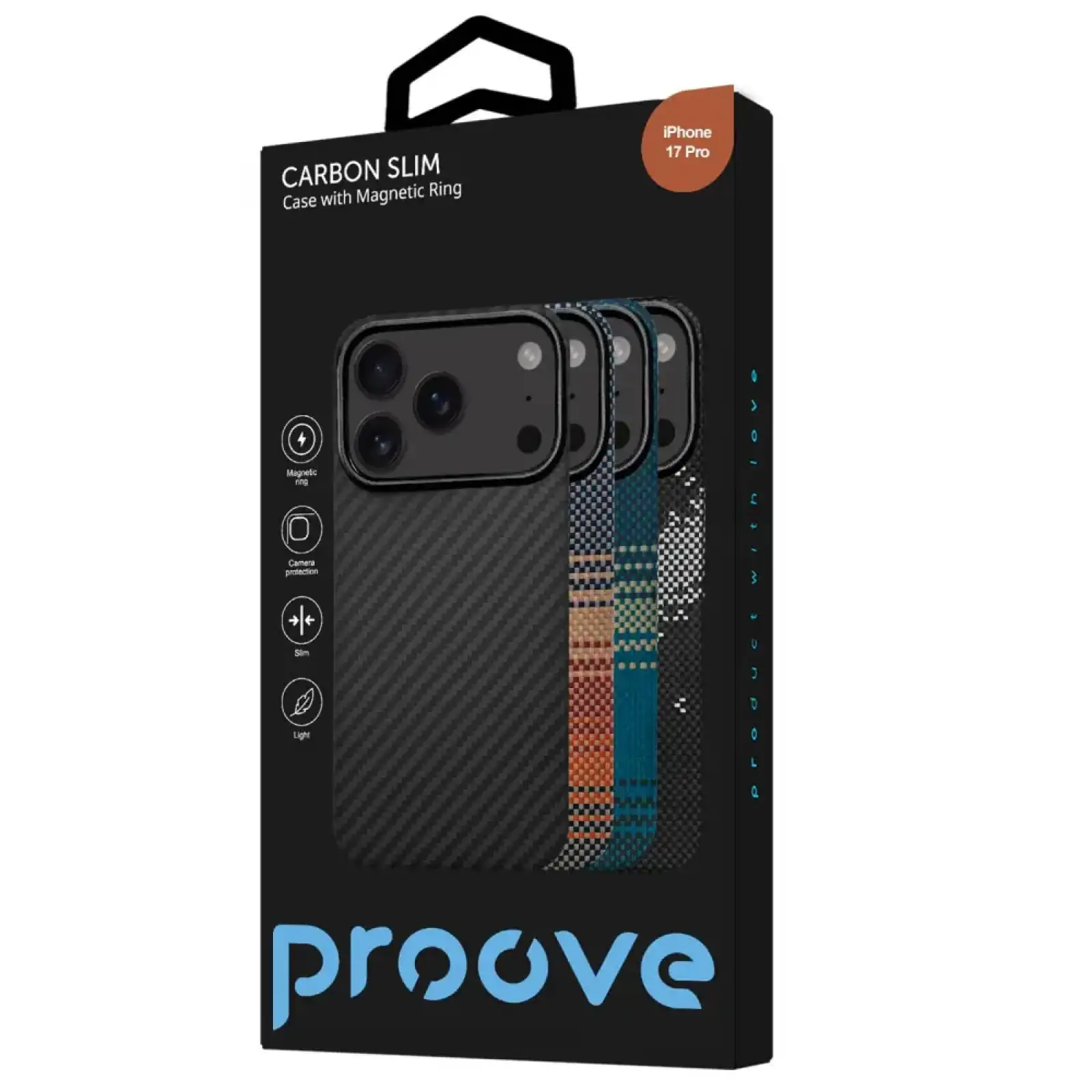 Чохол Proove Carbon Slim with Magnetic Ring iPhone 17 Pro, iPhone 18 Pro Light Blue