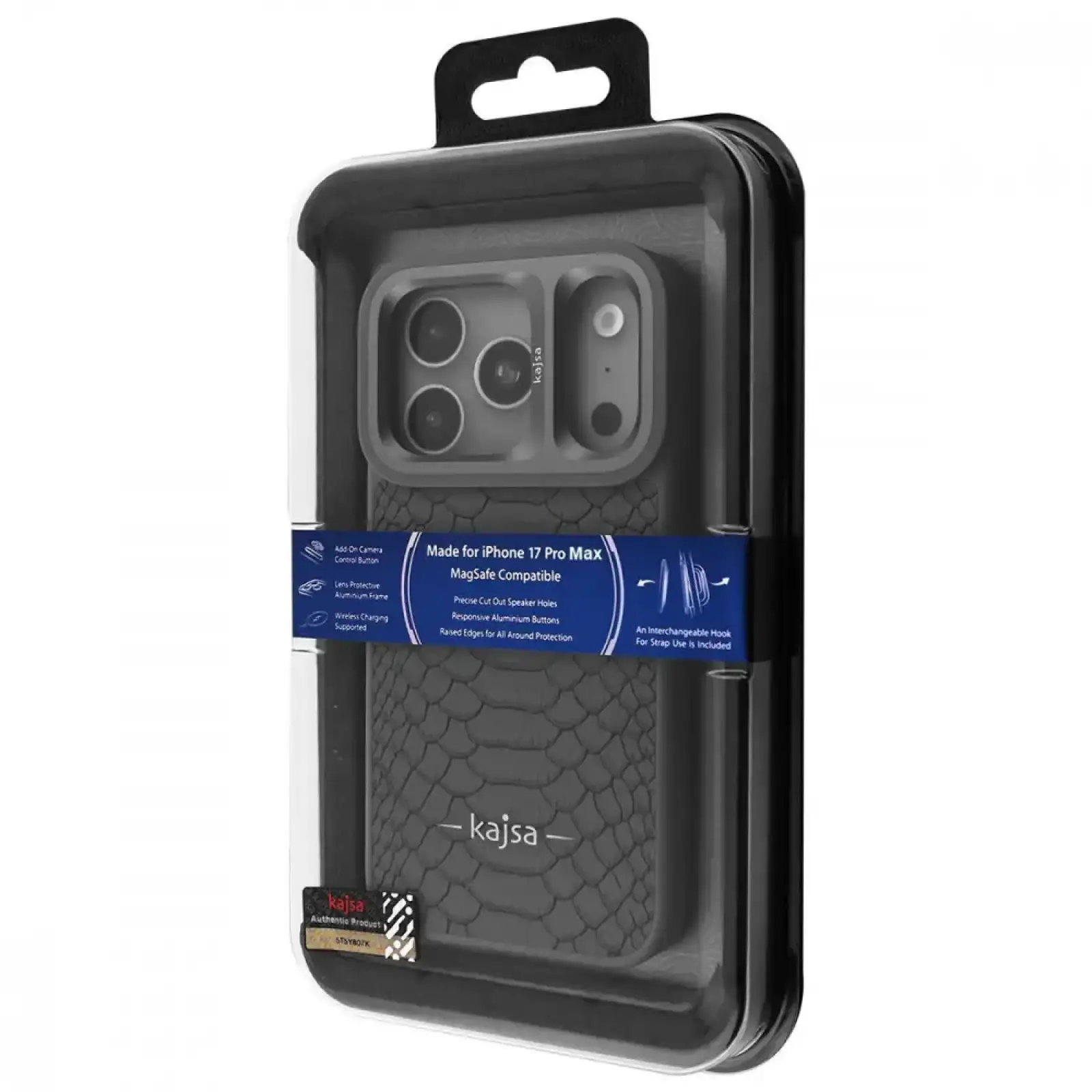 Чохол Kajsa Snake Pattern with Magnetic Ring iPhone 17 Pro Max, iPhone 18 Pro Max Black