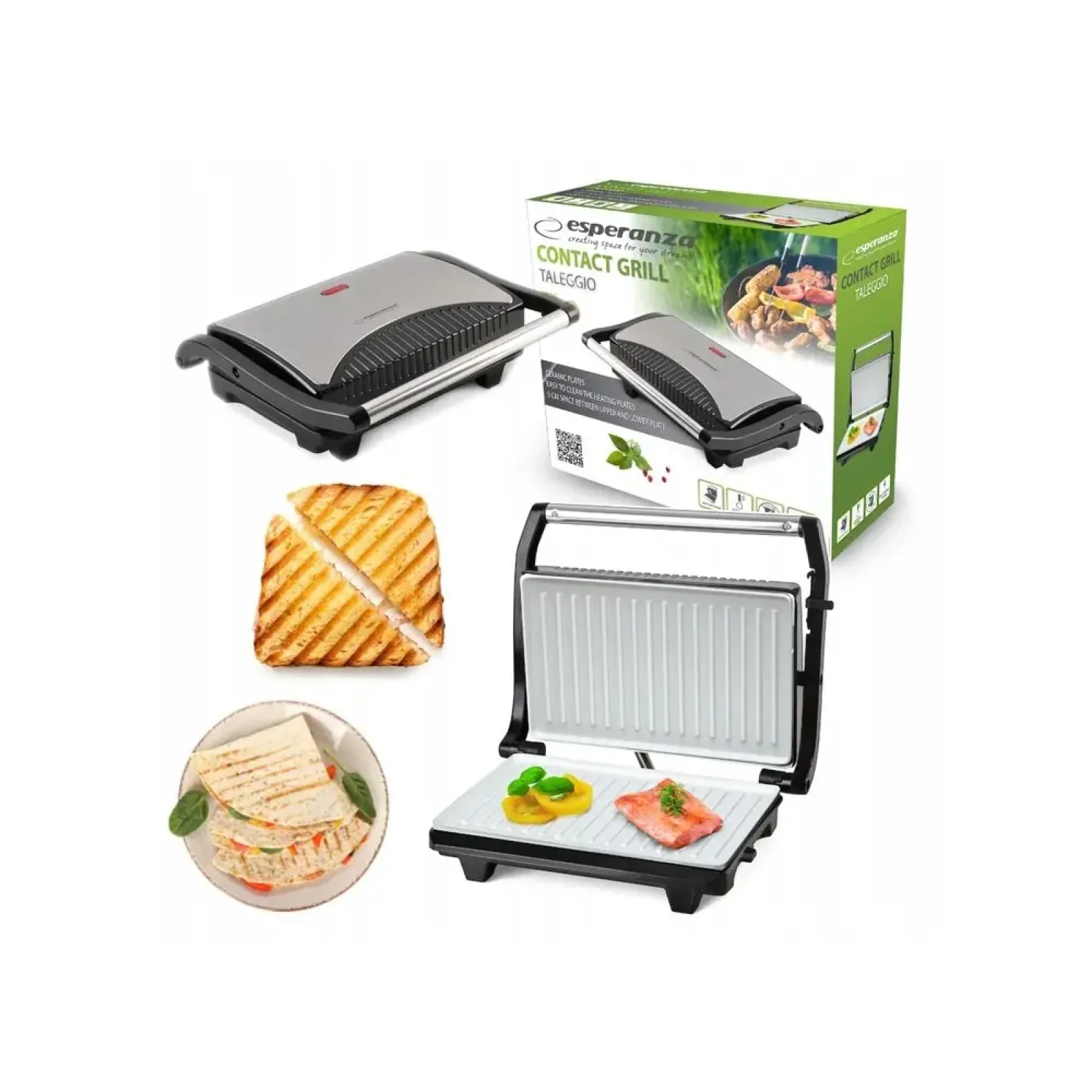 Електрогриль ESPERANZA 750W, керамічне покриття, індикато р роботи, рифлена поверхня EKG006 UA