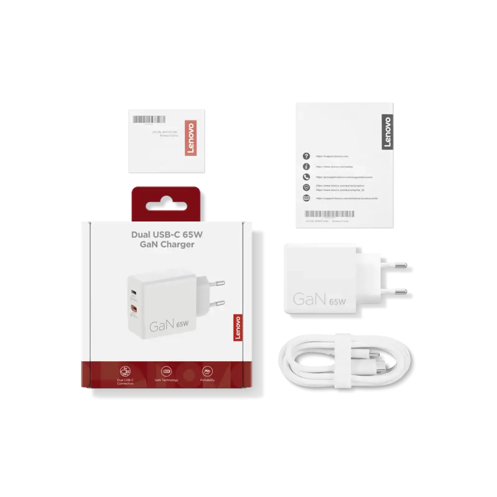 Адаптер живлення Lenovo Dual USB-C 65W GaN Charger White G0A6065WEU UA