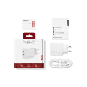 Адаптер живлення Lenovo Dual USB-C 65W GaN Charger White G0A6065WEU UA