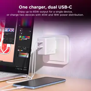 Адаптер живлення Lenovo Dual USB-C 65W GaN Charger White G0A6065WEU UA