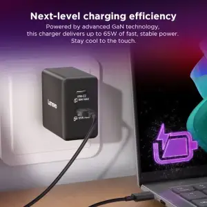 Адаптер живлення Lenovo Dual USB-C 65W GaN Charger 40AW065BEU UA
