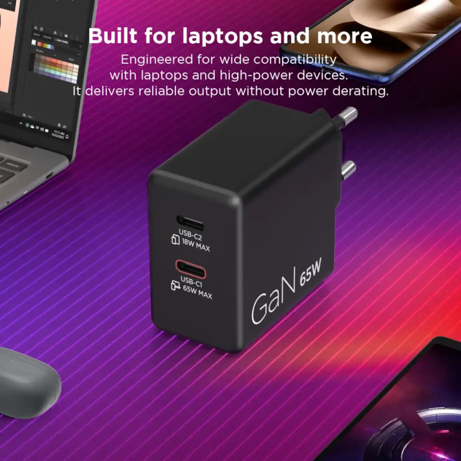 Адаптер живлення Lenovo Dual USB-C 65W GaN Charger 40AW065BEU UA