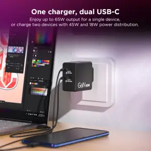 Адаптер живлення Lenovo Dual USB-C 65W GaN Charger 40AW065BEU UA