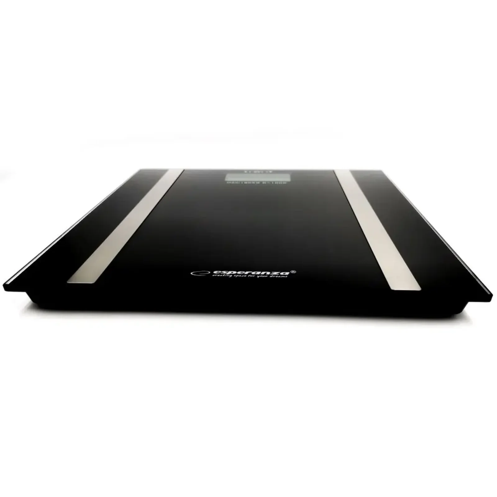 Весы напольные ESPERANZA,чорного кольору, вимірюють відсоток жиру в організмі, води, м'язів, 4-ри тензодатчики EBS018K UA