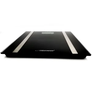 Весы напольные ESPERANZA,чорного кольору, вимірюють відсоток жиру в організмі, води, м'язів, 4-ри тензодатчики EBS018K UA