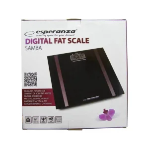 Весы напольные ESPERANZA,чорного кольору, вимірюють відсоток жиру в організмі, води, м'язів, 4-ри тензодатчики EBS018K UA
