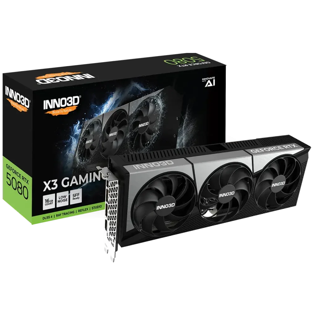 Відеокарта Inno3D NVIDIA (2700 MHz/ 30Gbps)/16GB G DDR7/256-bit/DP+DP+DP+HDMI INNO3D RTX 5080 X3 GAMING OC (G50803-16D7X-17603930) UA