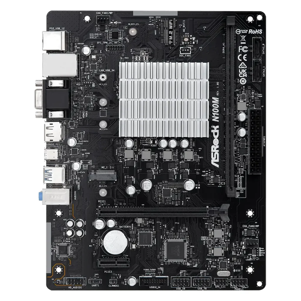 Материнськая плата ASROCK +CPU Intel N100 4core HDMI/DVI/V GA 1xDDR4 1xM.2 GbE LAN mATX N100M UA