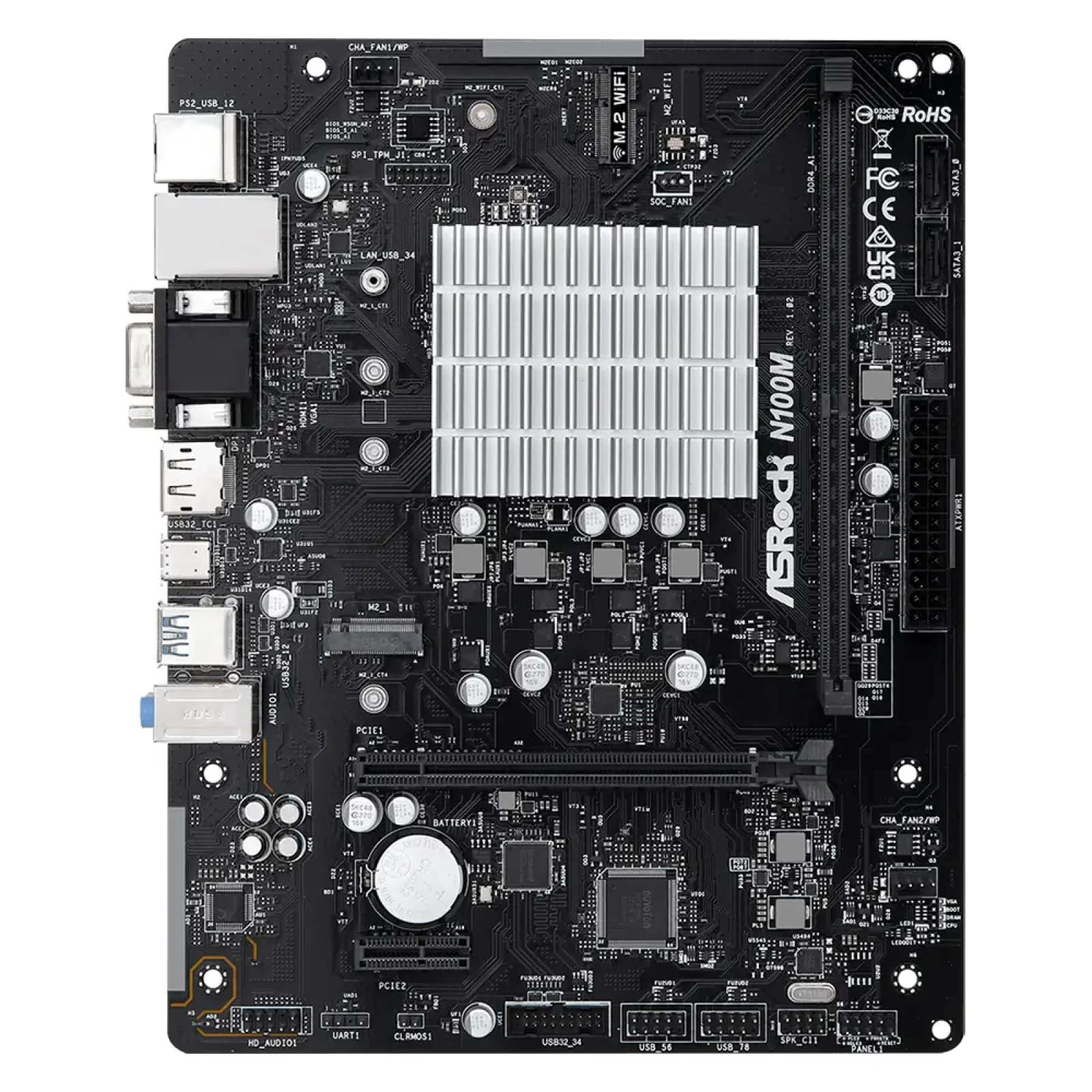 Материнська плата ASROCK +CPU Intel N100 4core HDMI/DVI/V GA 1xDDR4 1xM.2 GbE LAN mATX N100M UA