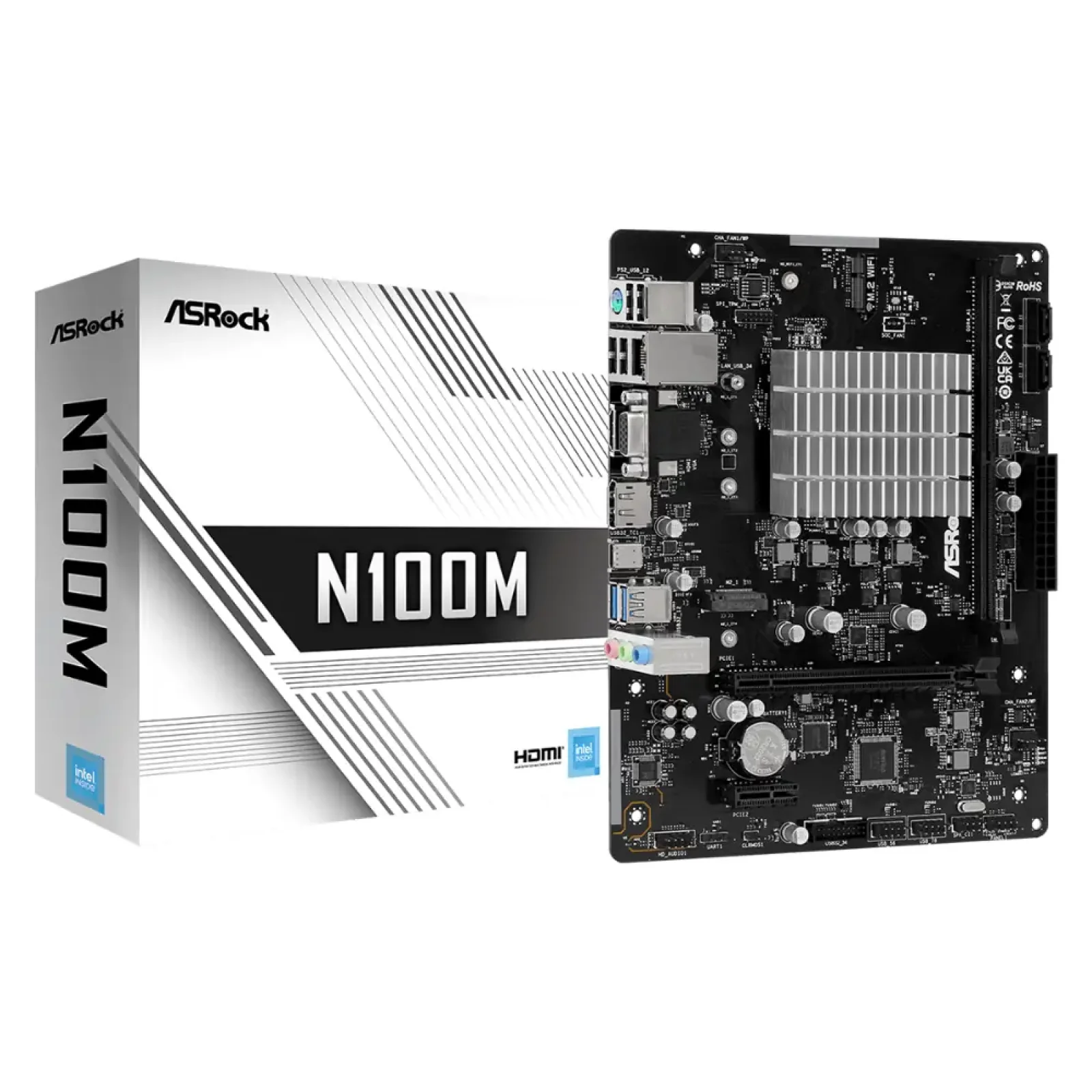 Материнська плата ASROCK +CPU Intel N100 4core HDMI/DVI/V GA 1xDDR4 1xM.2 GbE LAN mATX N100M UA