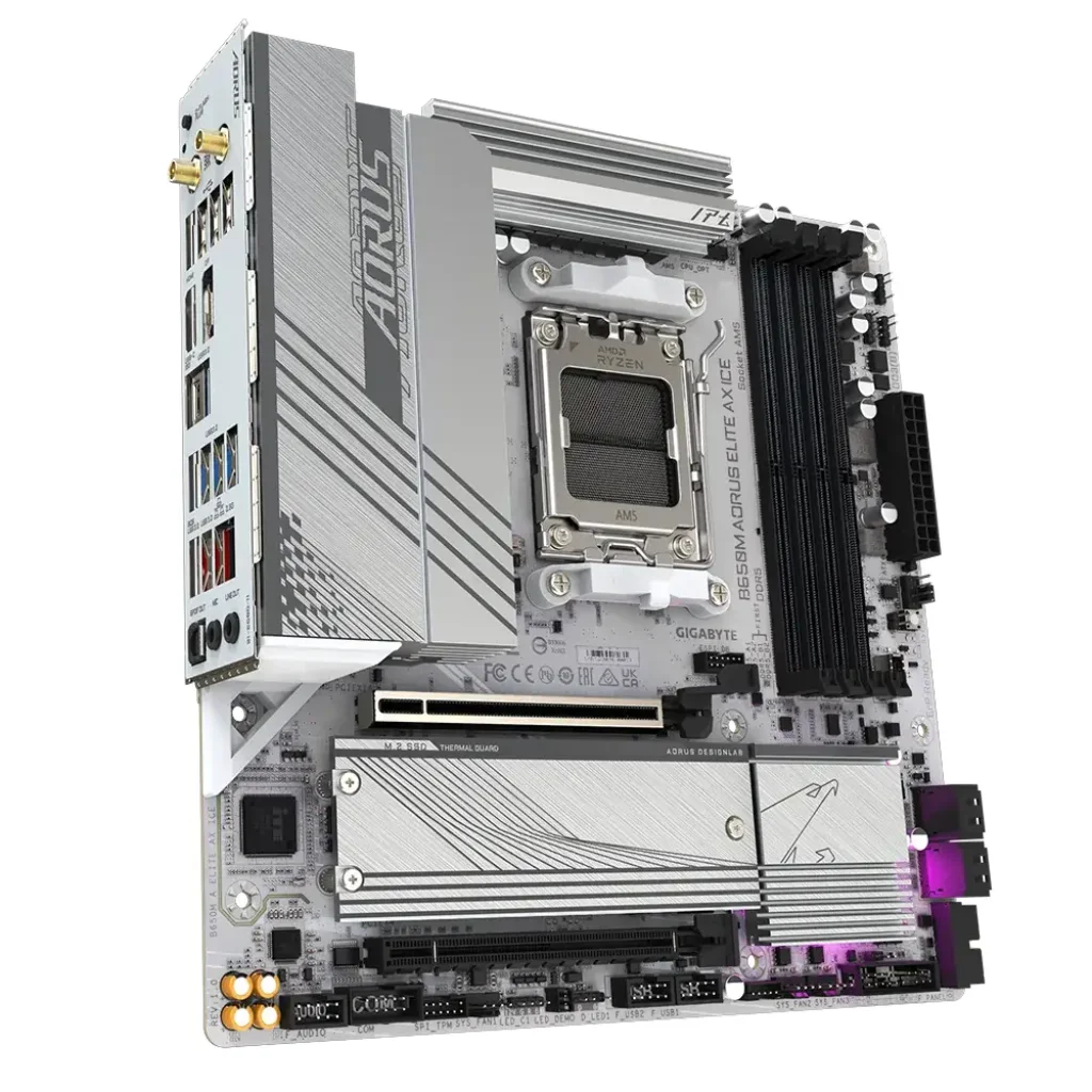 Материнська плата Gigabyte sAM5 AMD B650 DP/HDMI 2xM.2 2.5 GbE LAN mATX B650M AORUS ELITE AX ICE UA