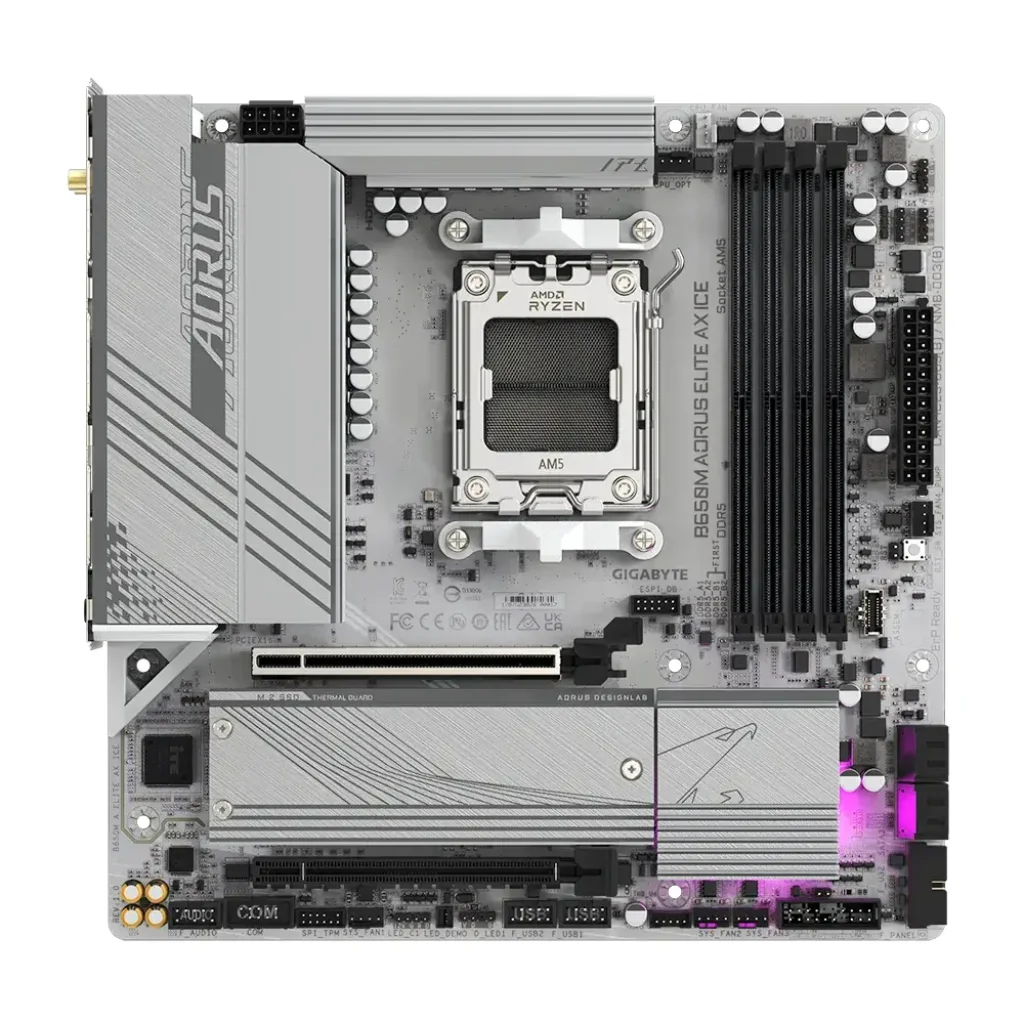 Материнська плата Gigabyte sAM5 AMD B650 DP/HDMI 2xM.2 2.5 GbE LAN mATX B650M AORUS ELITE AX ICE UA