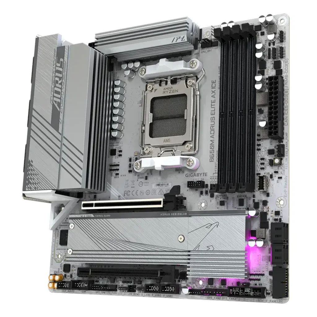 Материнська плата Gigabyte sAM5 AMD B650 DP/HDMI 2xM.2 2.5 GbE LAN mATX B650M AORUS ELITE AX ICE UA