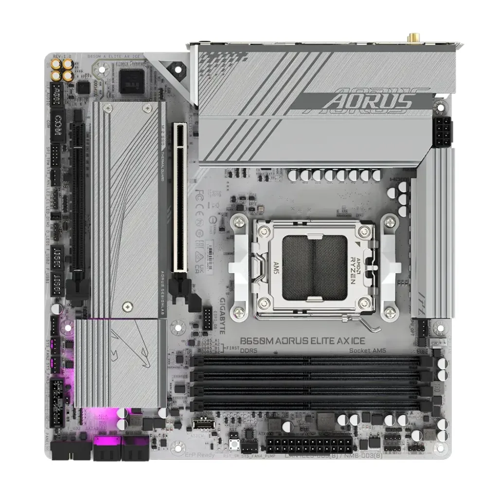 Материнська плата Gigabyte sAM5 AMD B650 DP/HDMI 2xM.2 2.5 GbE LAN mATX B650M AORUS ELITE AX ICE UA
