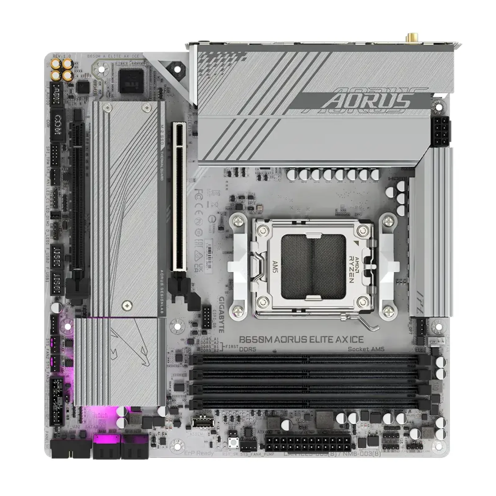 Материнская плата Gigabyte sAM5 AMD B650 DP/HDMI 2xM.2 2.5 GbE LAN mATX B650M AORUS ELITE AX ICE UA