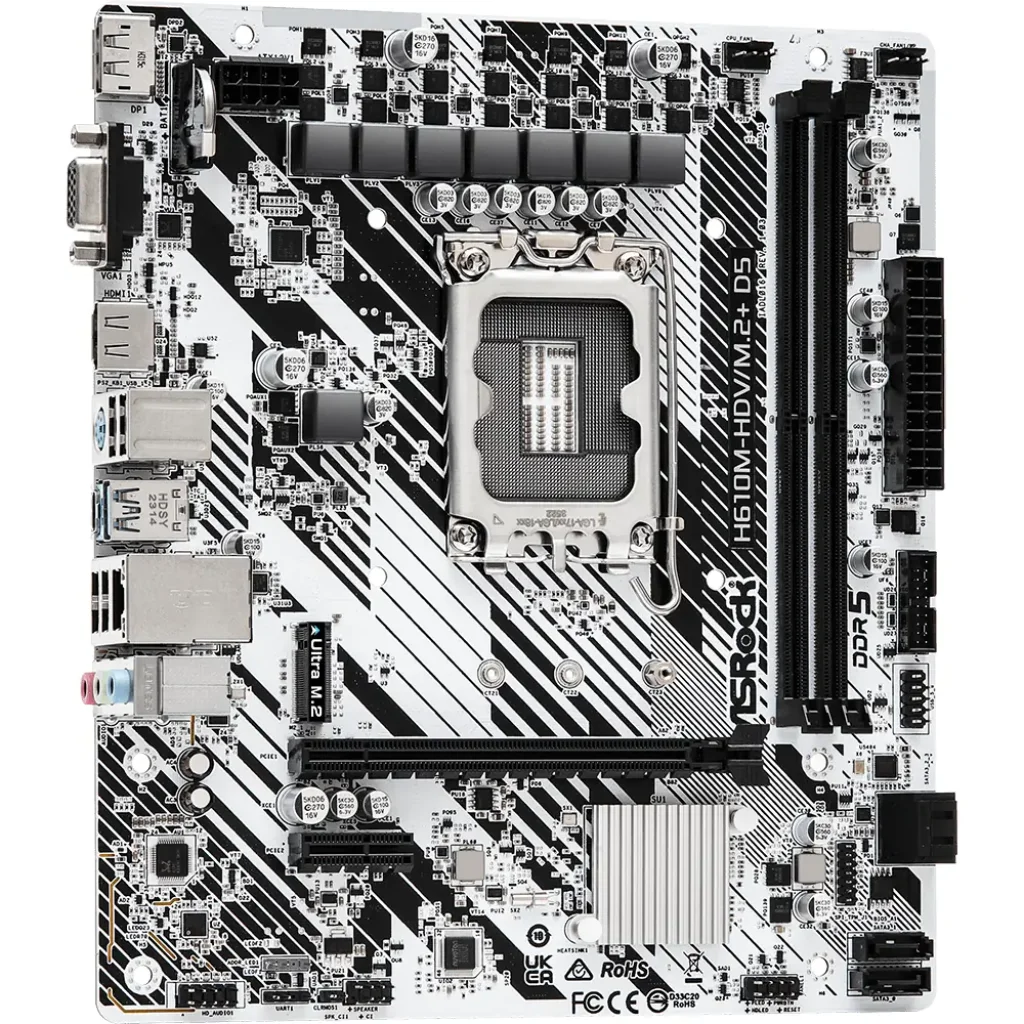 Материнськая плата ASROCK s1700 Intel H610 HDMI/DP/VGA 1xM .2 2xDDR5 GbE LAN mATX H610M-HDV/M.2+ D5 UA