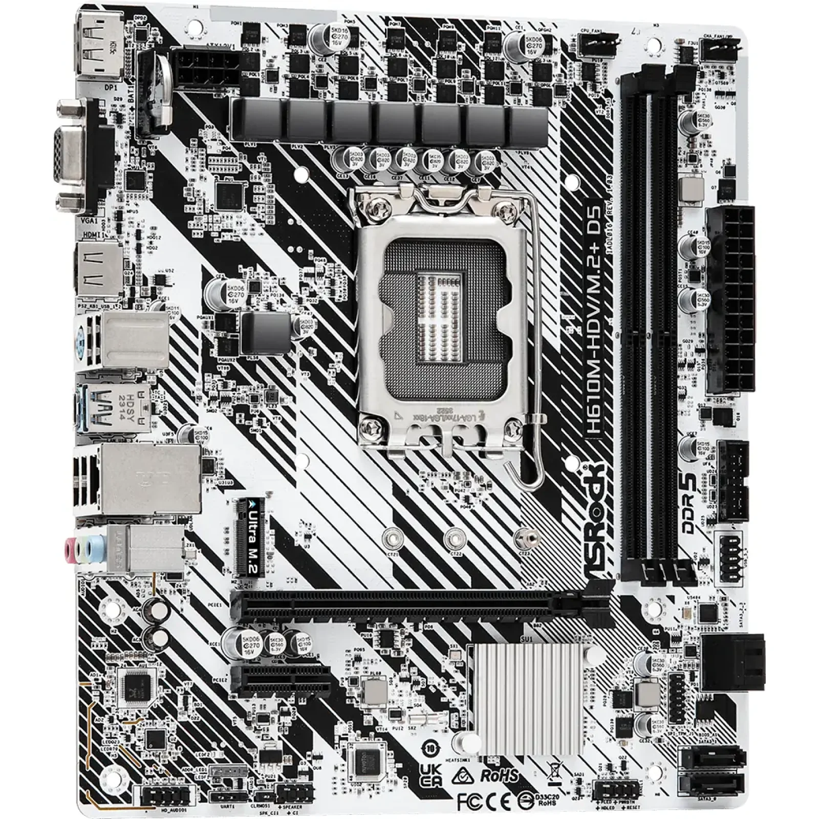Материнская плата ASROCK s1700 Intel H610 HDMI/DP/VGA 1xM .2 2xDDR5 GbE LAN mATX H610M-HDV/M.2+ D5 UA