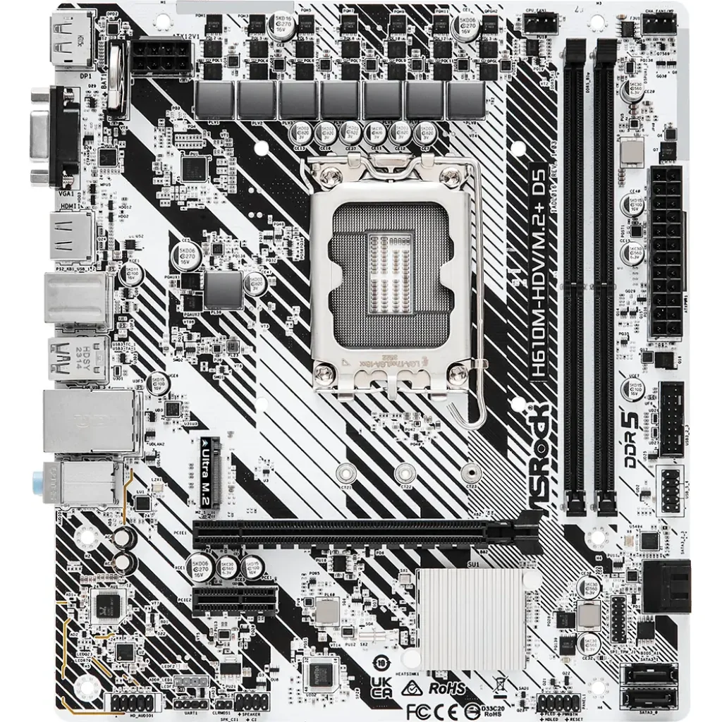 Материнськая плата ASROCK s1700 Intel H610 HDMI/DP/VGA 1xM .2 2xDDR5 GbE LAN mATX H610M-HDV/M.2+ D5 UA