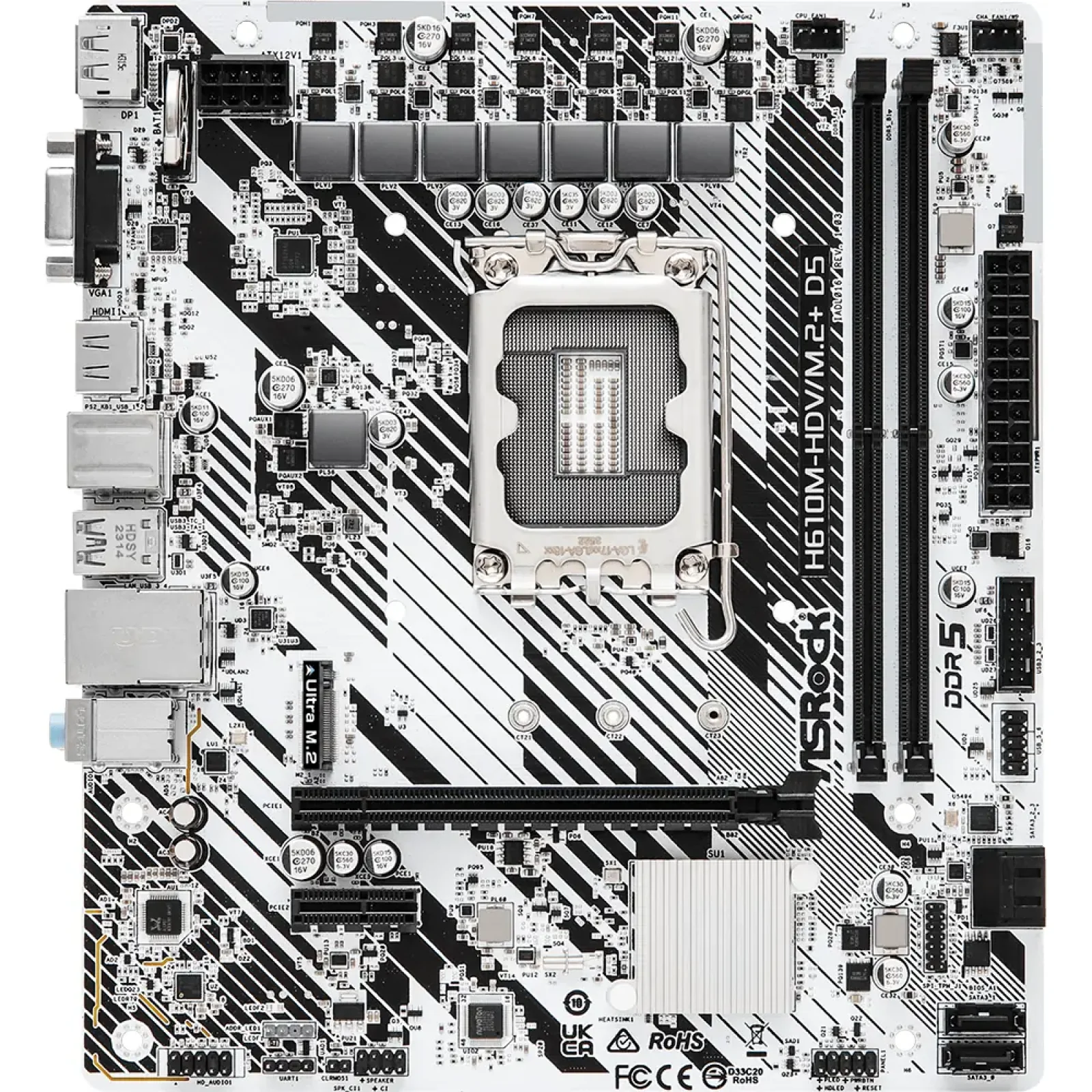 Материнская плата ASROCK s1700 Intel H610 HDMI/DP/VGA 1xM .2 2xDDR5 GbE LAN mATX H610M-HDV/M.2+ D5 UA