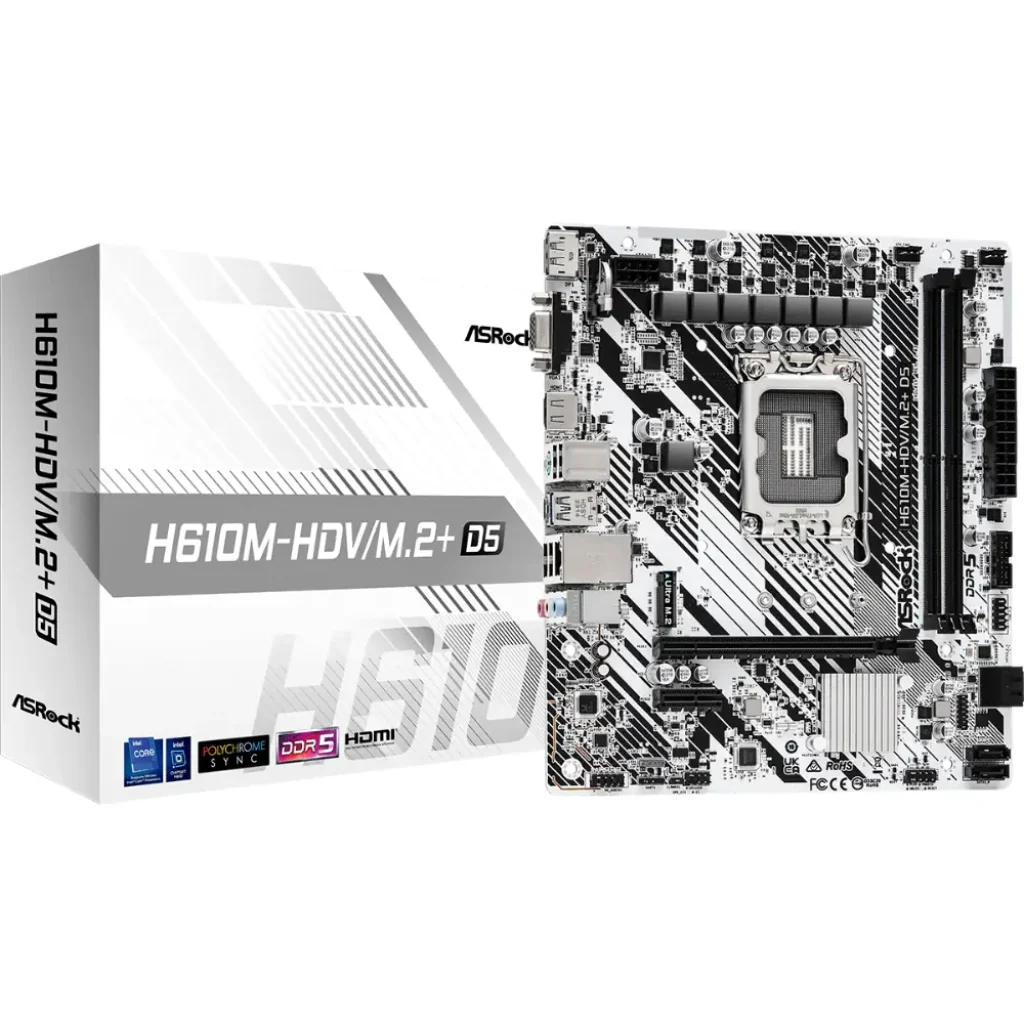 Материнськая плата ASROCK s1700 Intel H610 HDMI/DP/VGA 1xM .2 2xDDR5 GbE LAN mATX H610M-HDV/M.2+ D5 UA