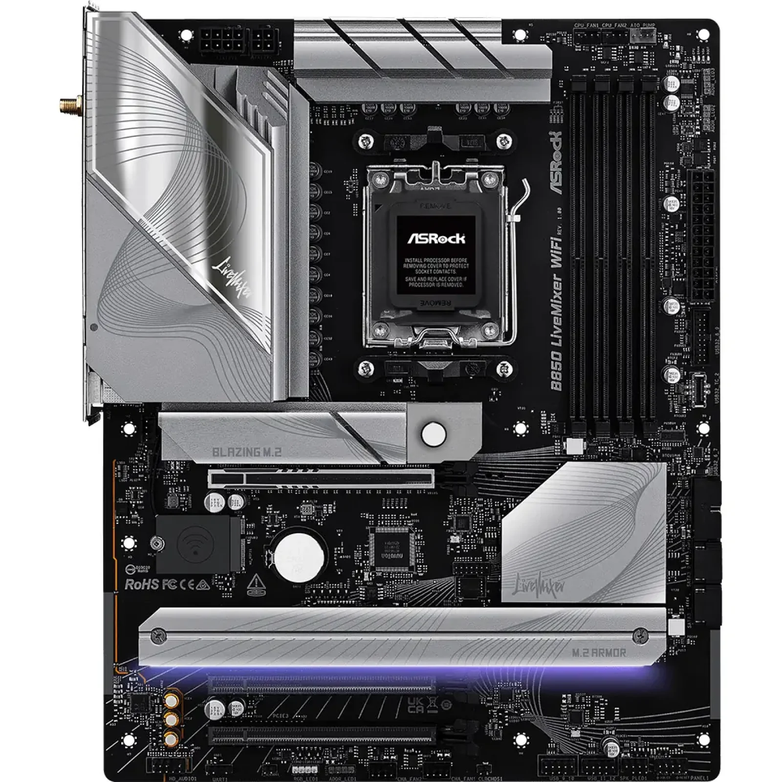 Материнская плата ASROCK sAM5 AMD B850 4xDDR5 HDMI/DP 3xM .2 2.5GbE LAN ATX B850 LIVEMIXER WIFI UA