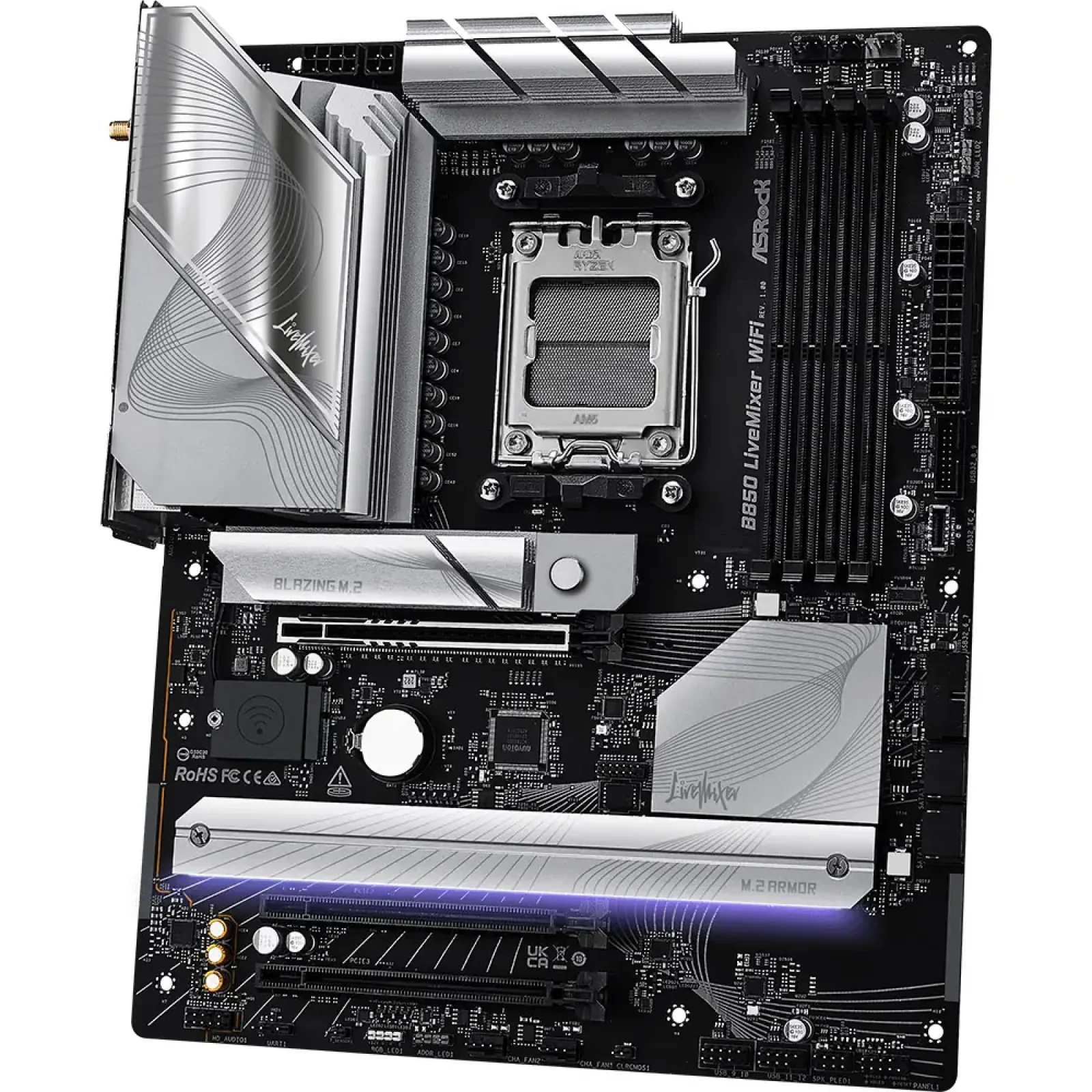 Материнская плата ASROCK sAM5 AMD B850 4xDDR5 HDMI/DP 3xM .2 2.5GbE LAN ATX B850 LIVEMIXER WIFI UA