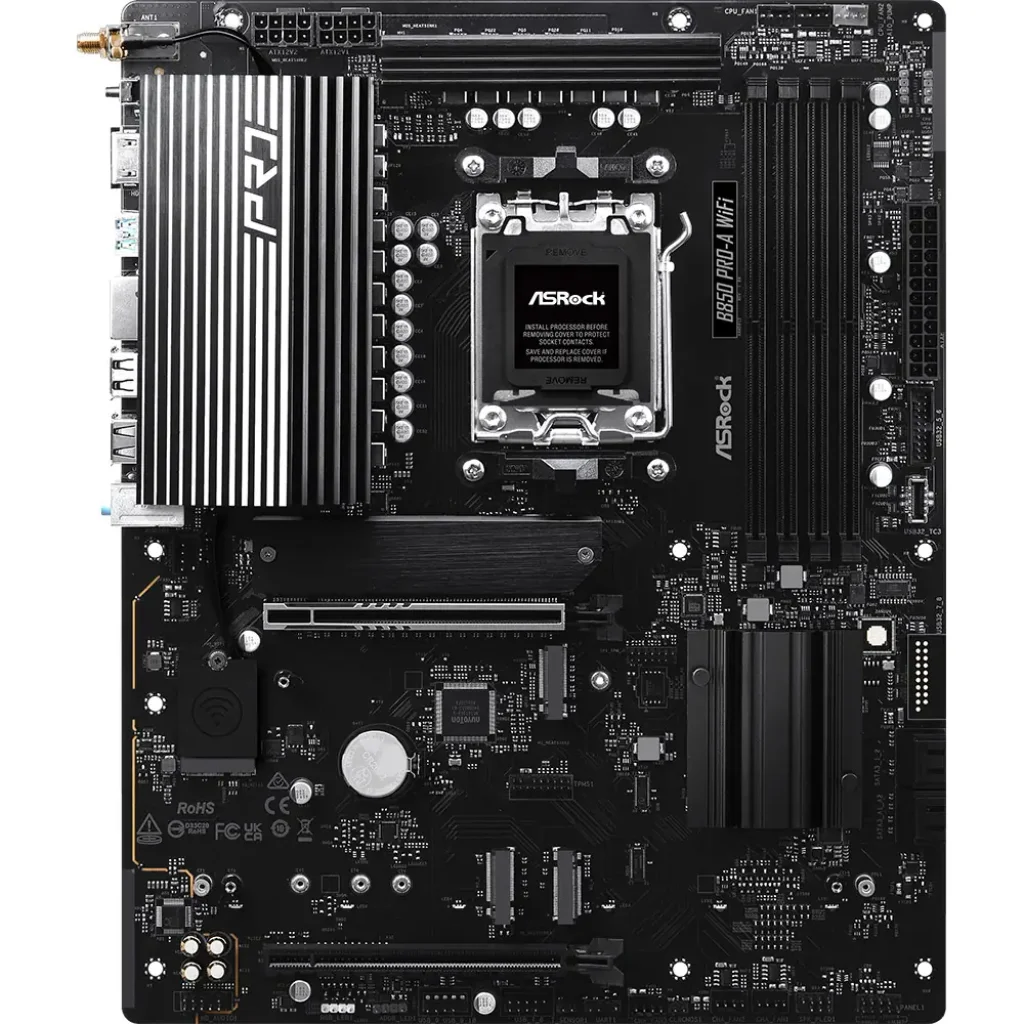 Материнська плата ASROCK sAM5 AMD B850 4xDDR5 HDMI/USB3.2 4xM.2 2.5GbE LAN ATX B850 PRO-A WIFI UA