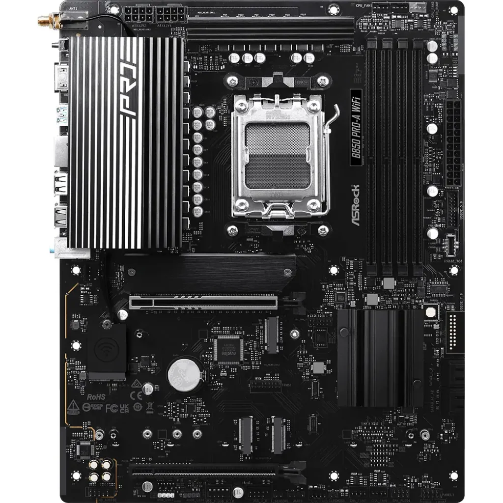 Материнська плата ASROCK sAM5 AMD B850 4xDDR5 HDMI/USB3.2 4xM.2 2.5GbE LAN ATX B850 PRO-A WIFI UA