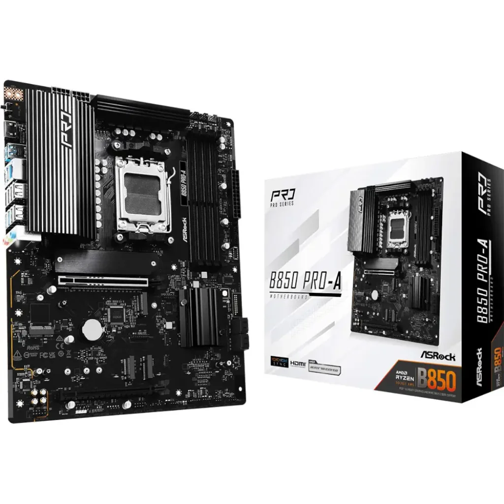 Материнськая плата ASROCK sAM5 AMD B850 4xDDR5 HDMI/USB3.2 4xM.2 2.5GbE LAN ATX B850 PRO-A UA