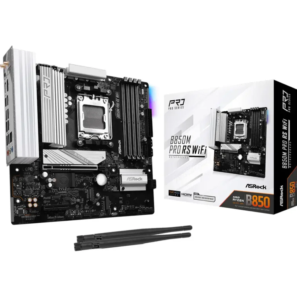 Материнська плата ASROCK sAM5 AMD B850 4xDDR5 HDMI/DP 3xM .2 2.5GbE LAN mATX B850M PRO RS WIFI UA