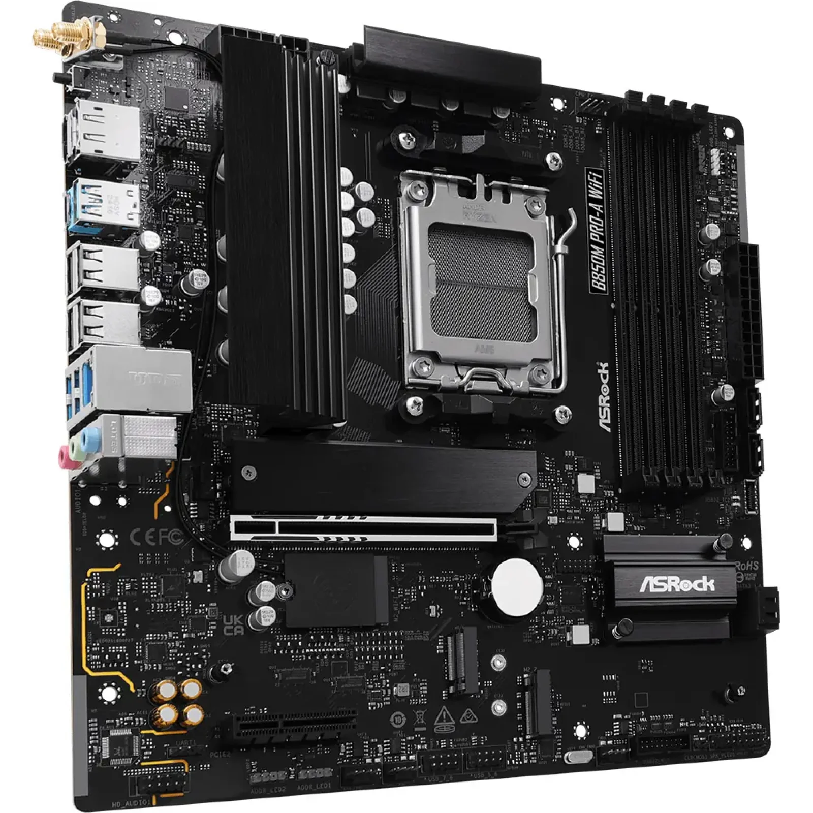 Материнская плата ASROCK sAM5 AMD B850 4xDDR5 HDMI/DP 3xM .2 2.5GbE LAN mATX B850M PRO-A WIFI UA