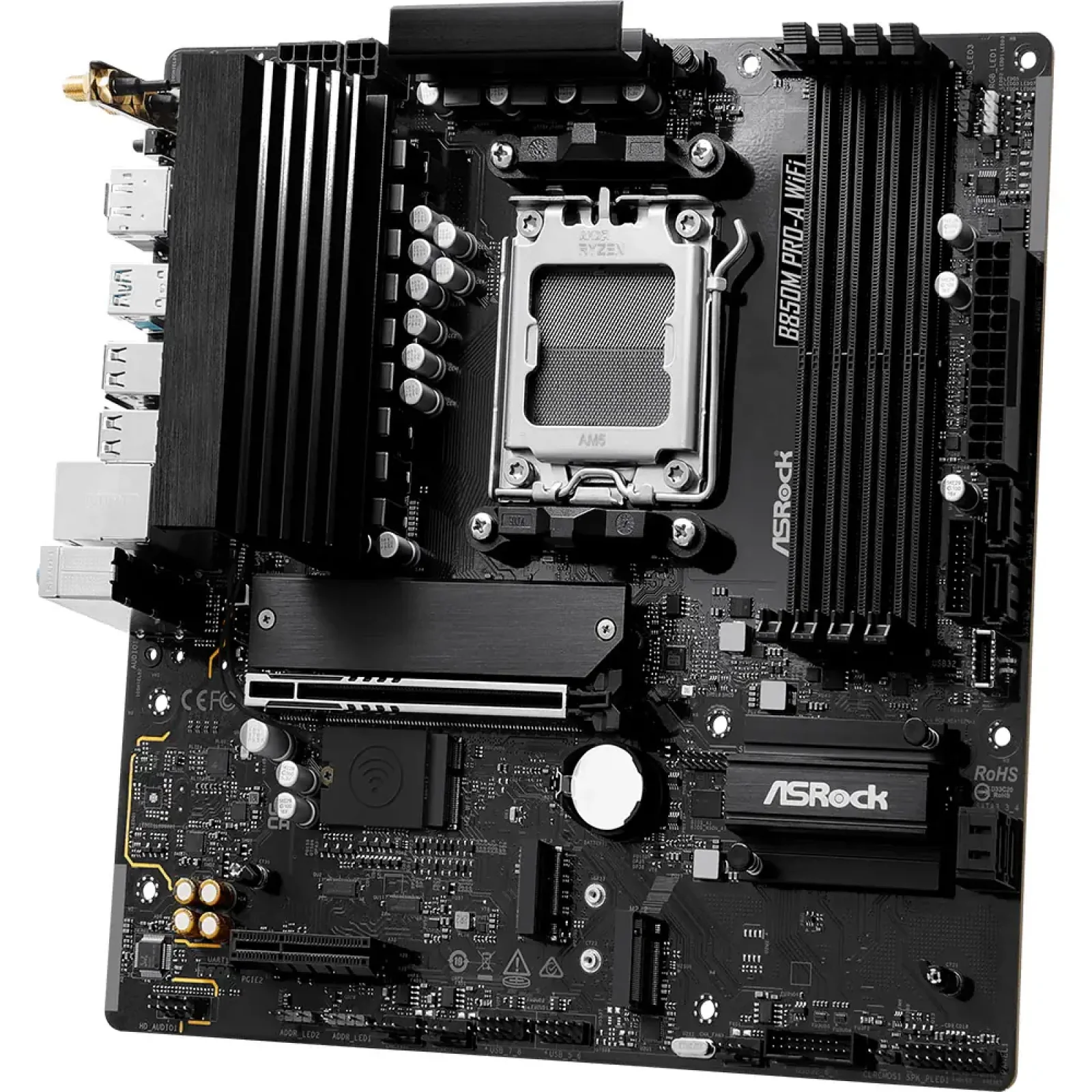 Материнская плата ASROCK sAM5 AMD B850 4xDDR5 HDMI/DP 3xM .2 2.5GbE LAN mATX B850M PRO-A WIFI UA
