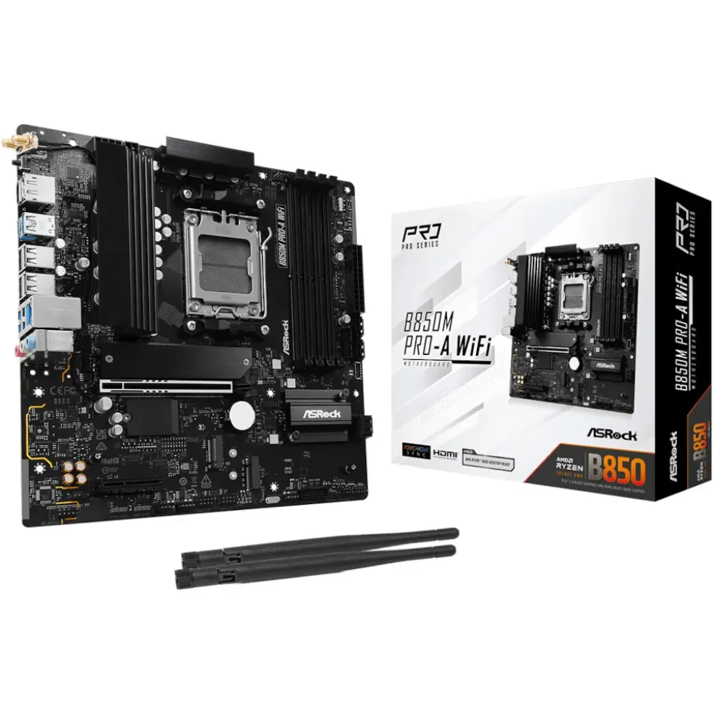 Материнська плата ASROCK sAM5 AMD B850 4xDDR5 HDMI/DP 3xM .2 2.5GbE LAN mATX B850M PRO-A WIFI UA