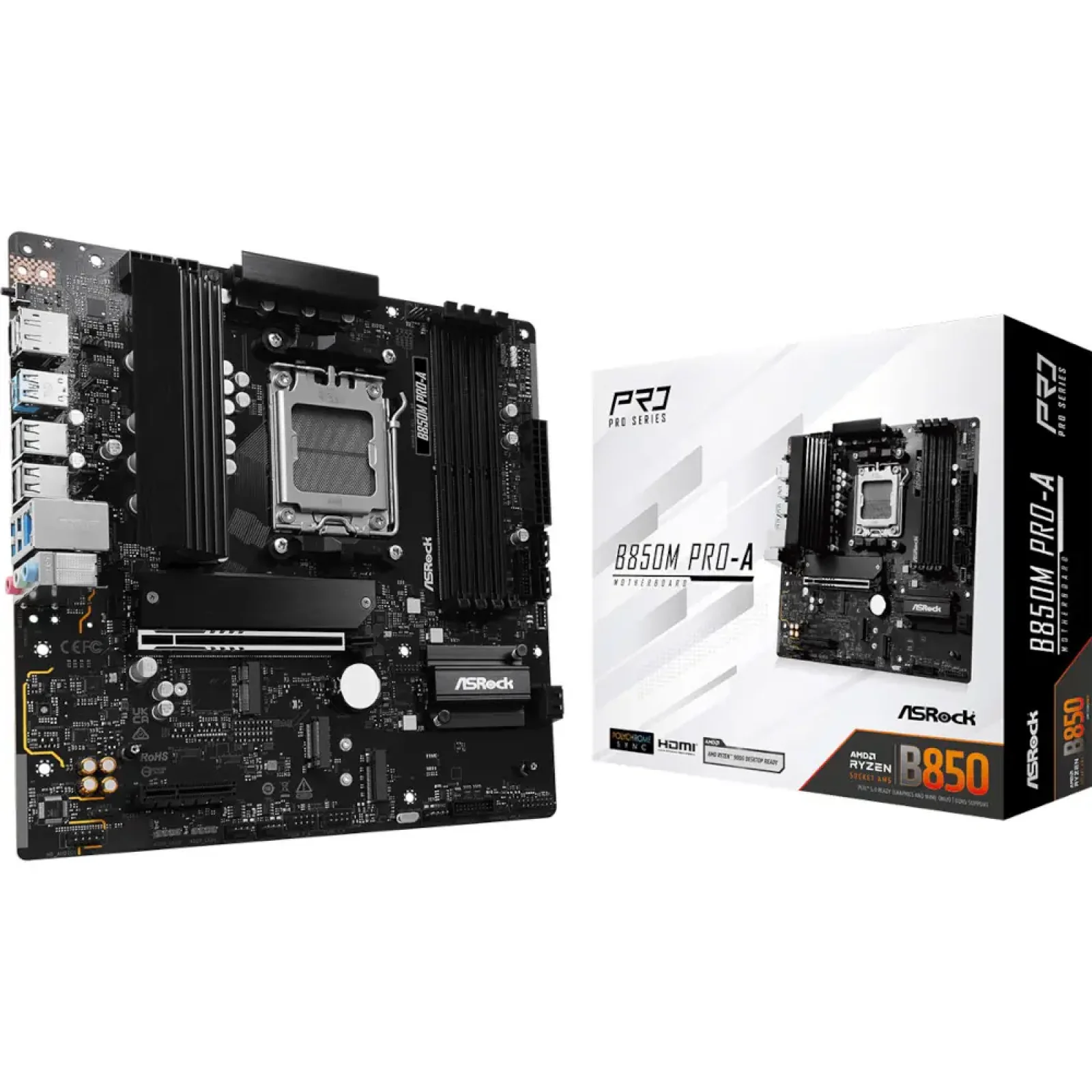 Материнская плата ASROCK sAM5 AMD B850 4xDDR5 HDMI/DP 3xM .2 2.5GbE LAN mATX B850M PRO-A UA