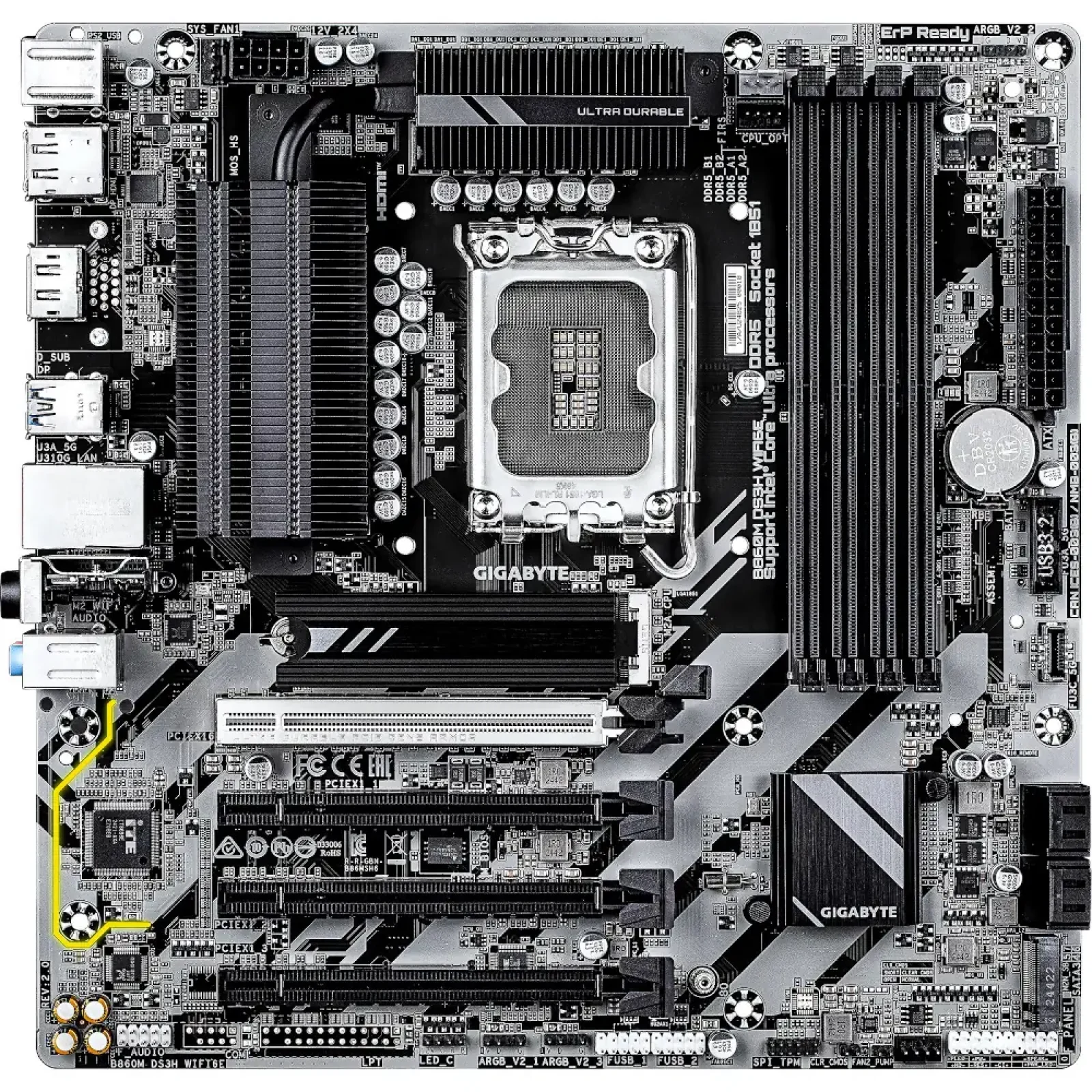 Материнская плата GIGABYTE s1851 Intel B860 2xDP/HDMI 2xM. 2 2.5GbE LAN mATX B860M DS3H WIFI6E UA