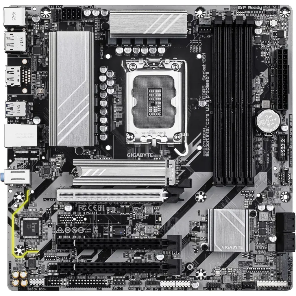 Материнська плата Gigabyte s1851 Intel B860 2xDP/HDMI 2xM. 2 2.5GbE LAN mATX B860M DS3H UA