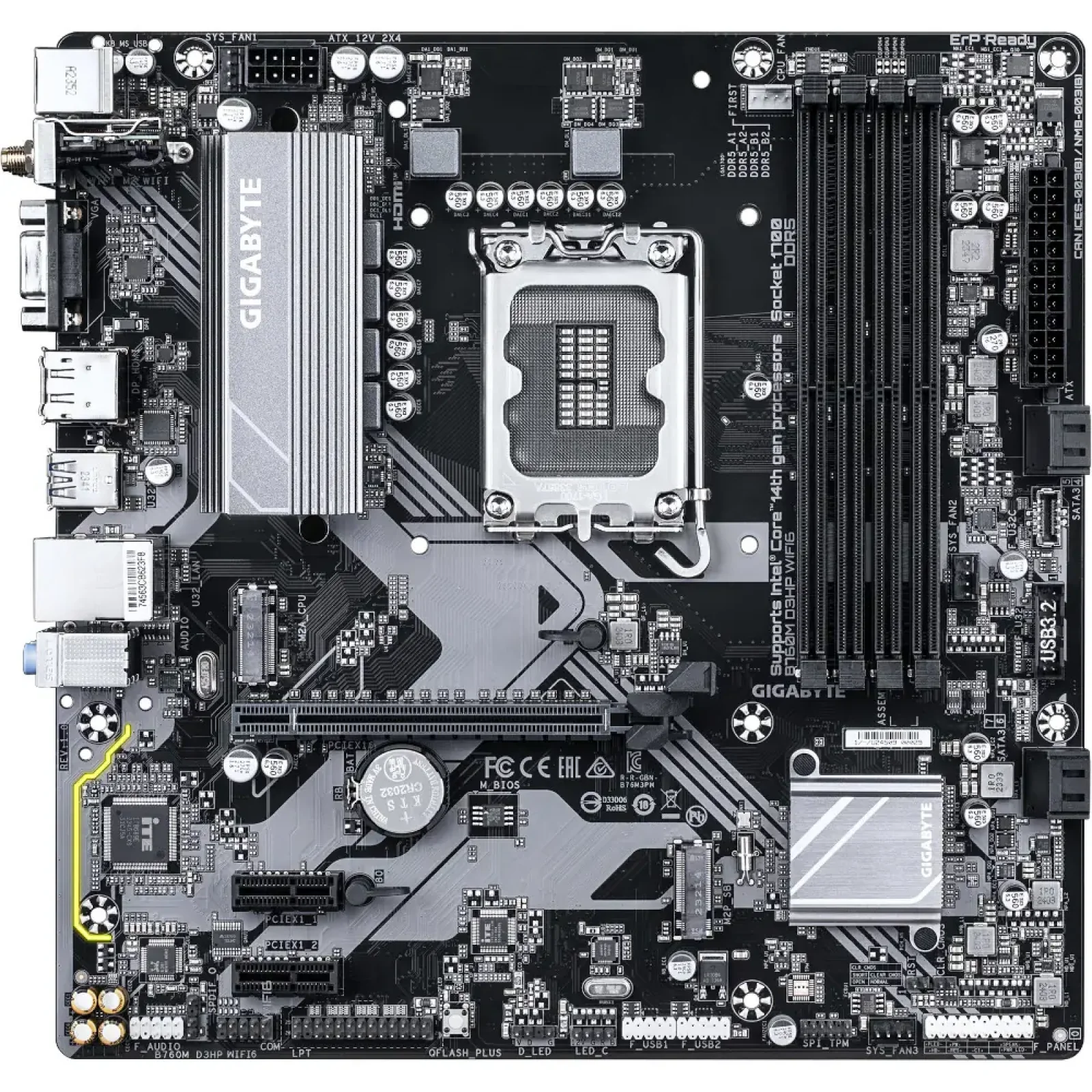 Материнська плата Gigabyte s1700 Intel B760 HDMI/DP/VGA 4xD DR5 2xM.2 GbE LAN mATX B760M D3HP WIFI6 UA