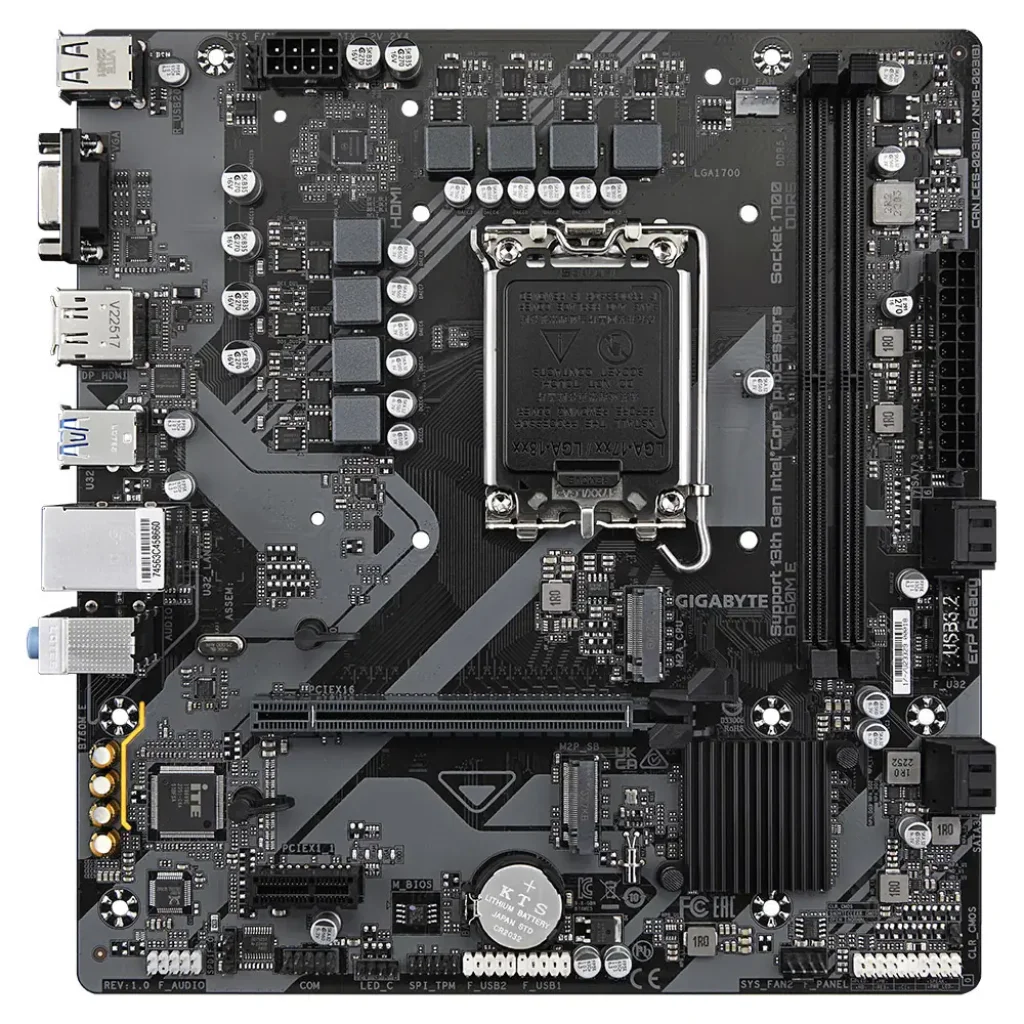 Материнська плата GIGABYTE s1700 Intel B760 HDMI/DP/VGA 2xD DR5 2xM.2 GbE LAN mATX B760M E UA