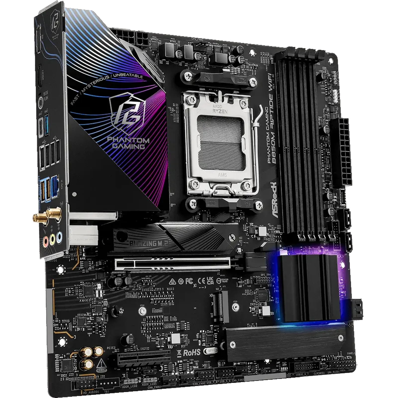 Материнская плата ASROCK sAM5 AMD B850 4xDDR5 HDMI/DP 3xM .2 2.5GbE LAN mATX B850M RIPTIDE WIFI UA