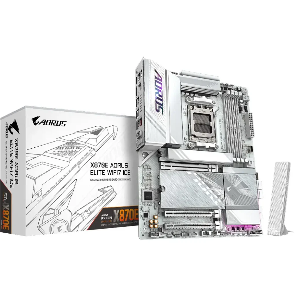 Материнськая плата GIGABYTE sAM5 AMD X870E HDMI/USB4(DP) 4x M.2 2.5GbE LAN ATX X870E AORUS ELITE WIFI7 ICE UA