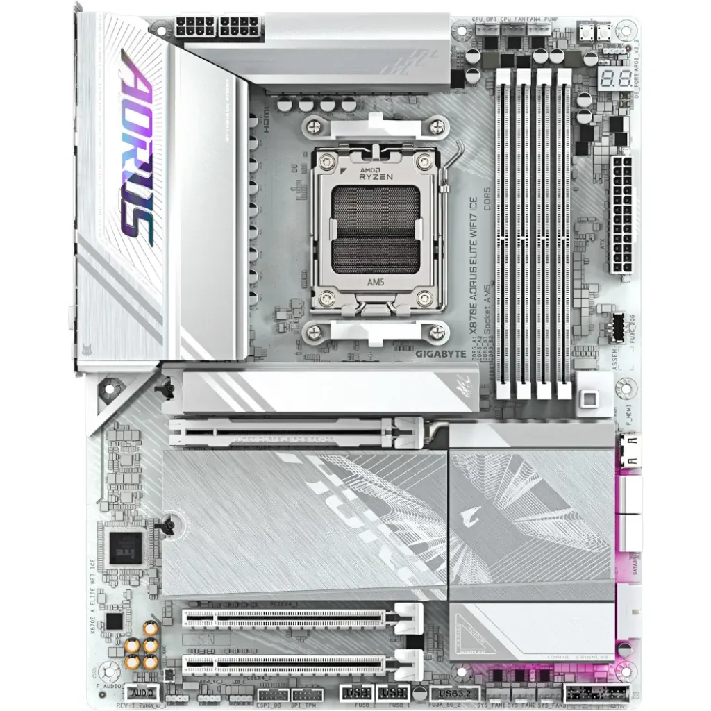 Материнськая плата GIGABYTE sAM5 AMD X870E HDMI/USB4(DP) 4x M.2 2.5GbE LAN ATX X870E AORUS ELITE WIFI7 ICE UA