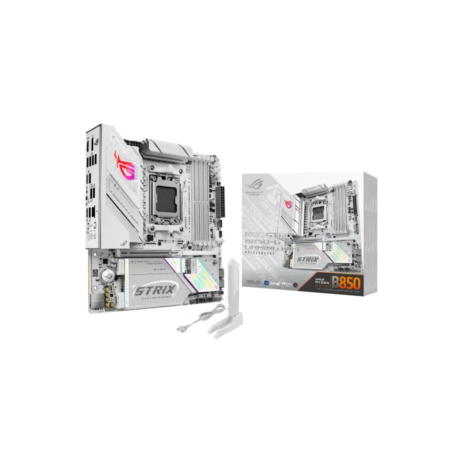 Материнская плата ASUS sAM5/4DDR5/HDMI/DP/1PCIe/4M.2/2S ATA/LAN2.5Gb ROG STRIX B850-G GAMING WIFI UA