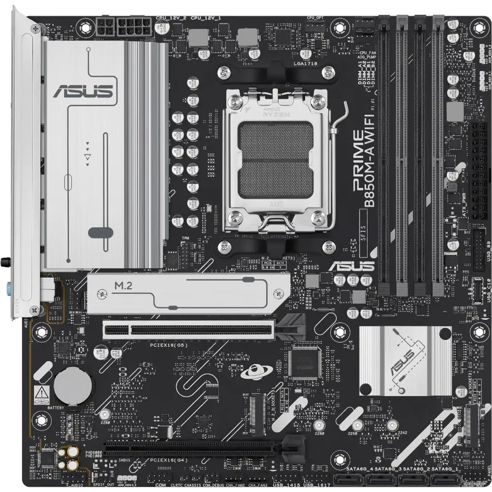 Материнская плата ASUS sAM5/4DDR5/HDMI/2DP/2PCIe/3M.2/4 SATA/LAN2.5Gb PRIME B850M-A WIFI UA