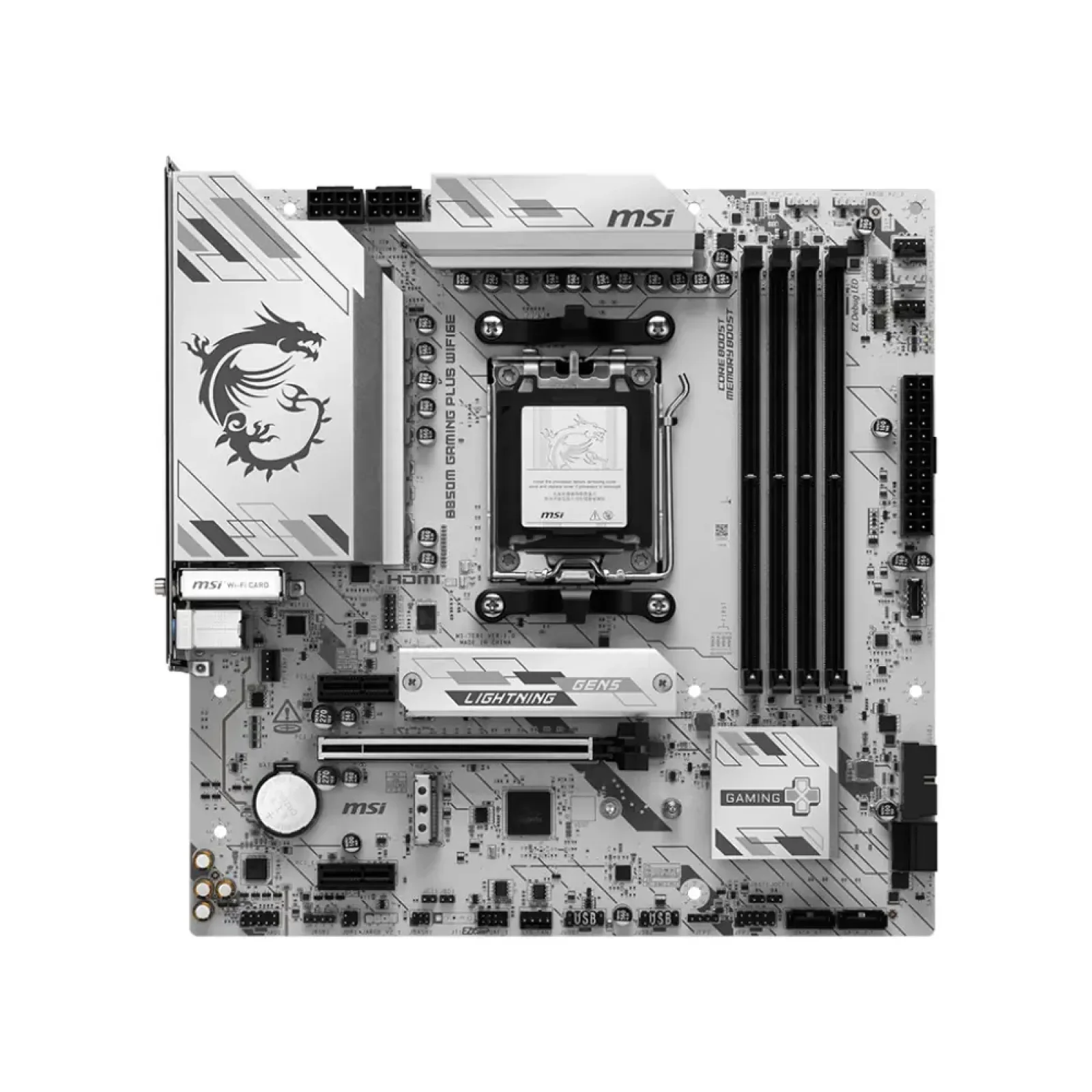 Материнская плата MSI sAM5/4DDR5/HDMI/DP/3PCIe/3M.2/4S ATA/LAN2.5Gb B850M GAMING PLUS WIFI6E UA